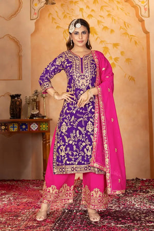 Embroidered Georgette Palazzo Suit with Dupatta