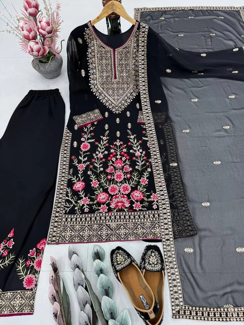 Embroidered Georgette Palazzo Suit with Dupatta