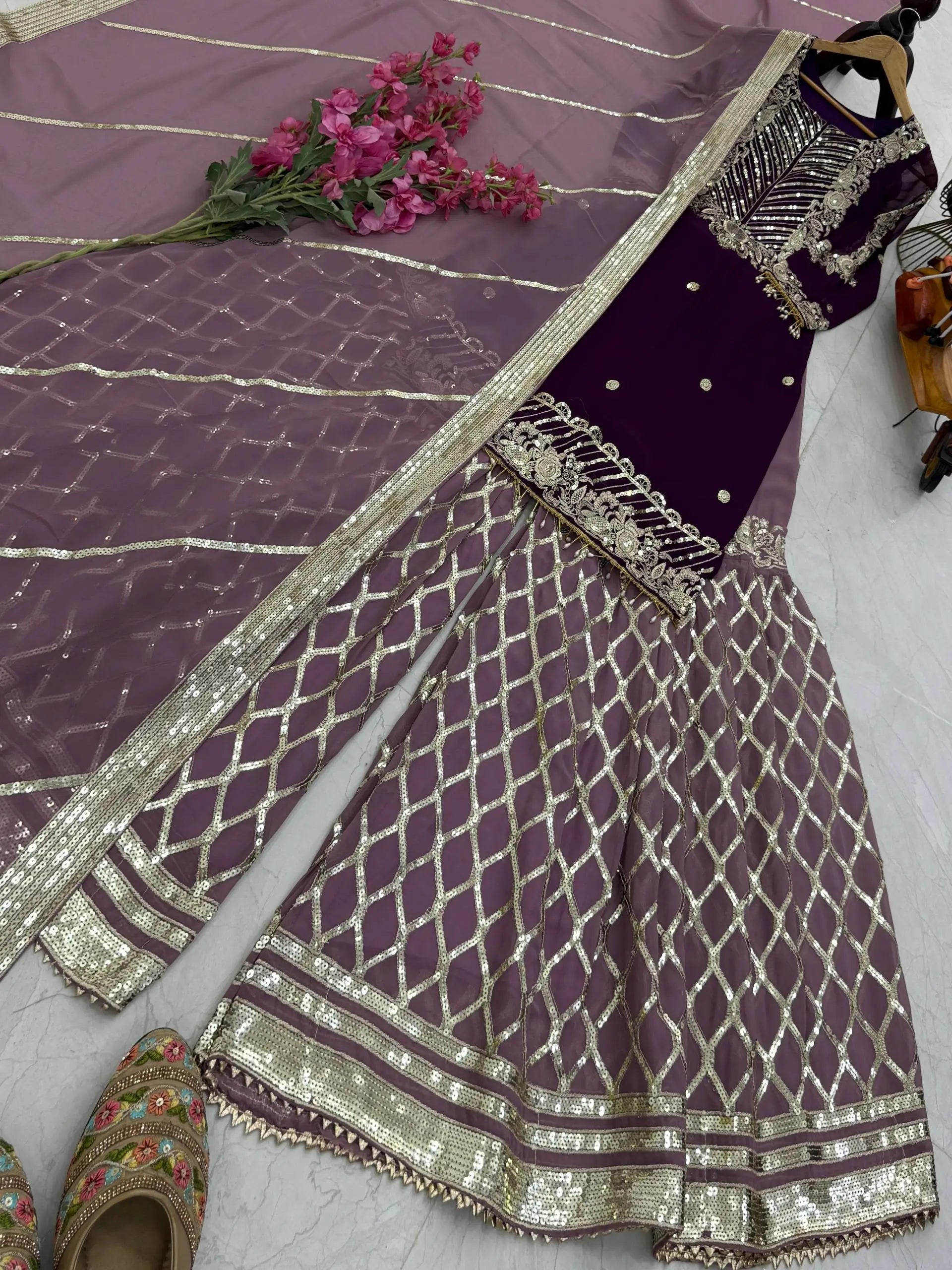 Embroidered Georgette Palazzo Suit with Dupatta