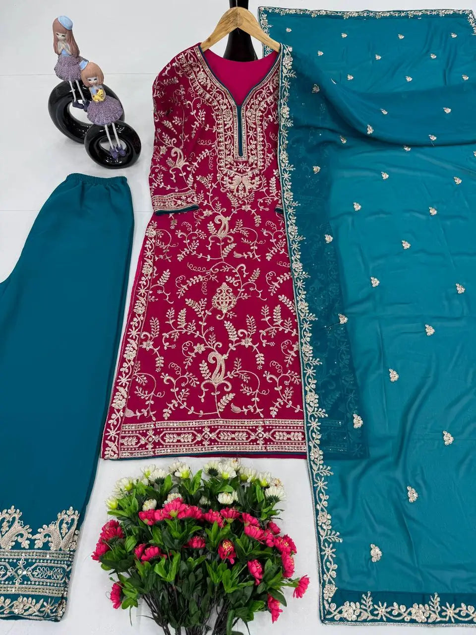 Embroidered Georgette Palazzo Suit with Dupatta