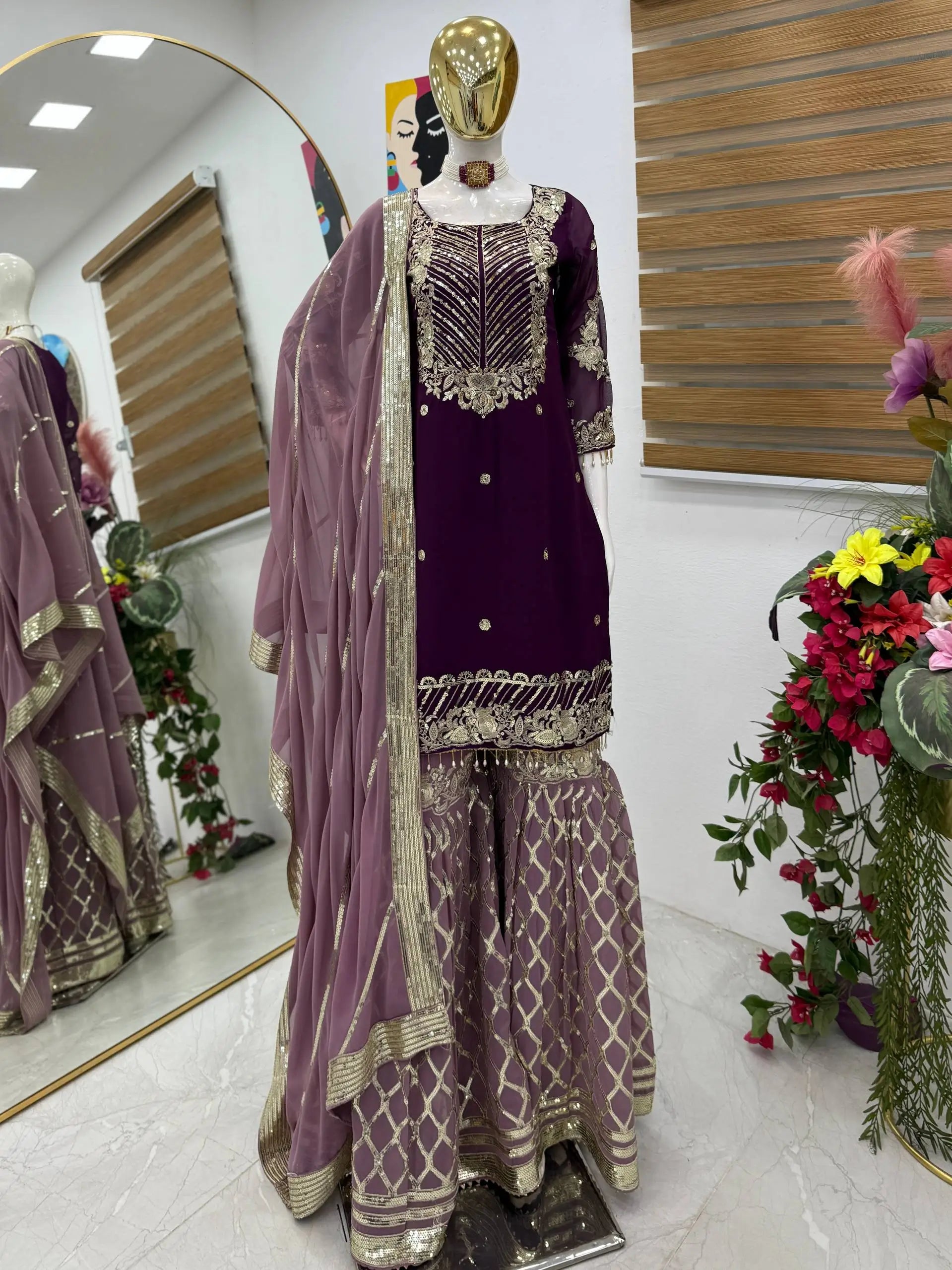 Embroidered Georgette Palazzo Suit with Dupatta