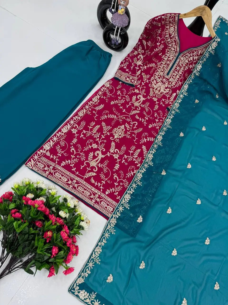 Embroidered Georgette Palazzo Suit with Dupatta
