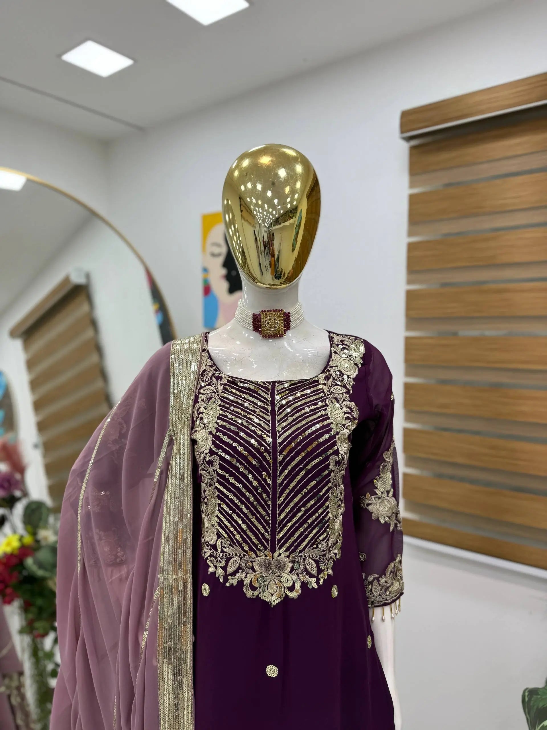 Embroidered Georgette Palazzo Suit with Dupatta