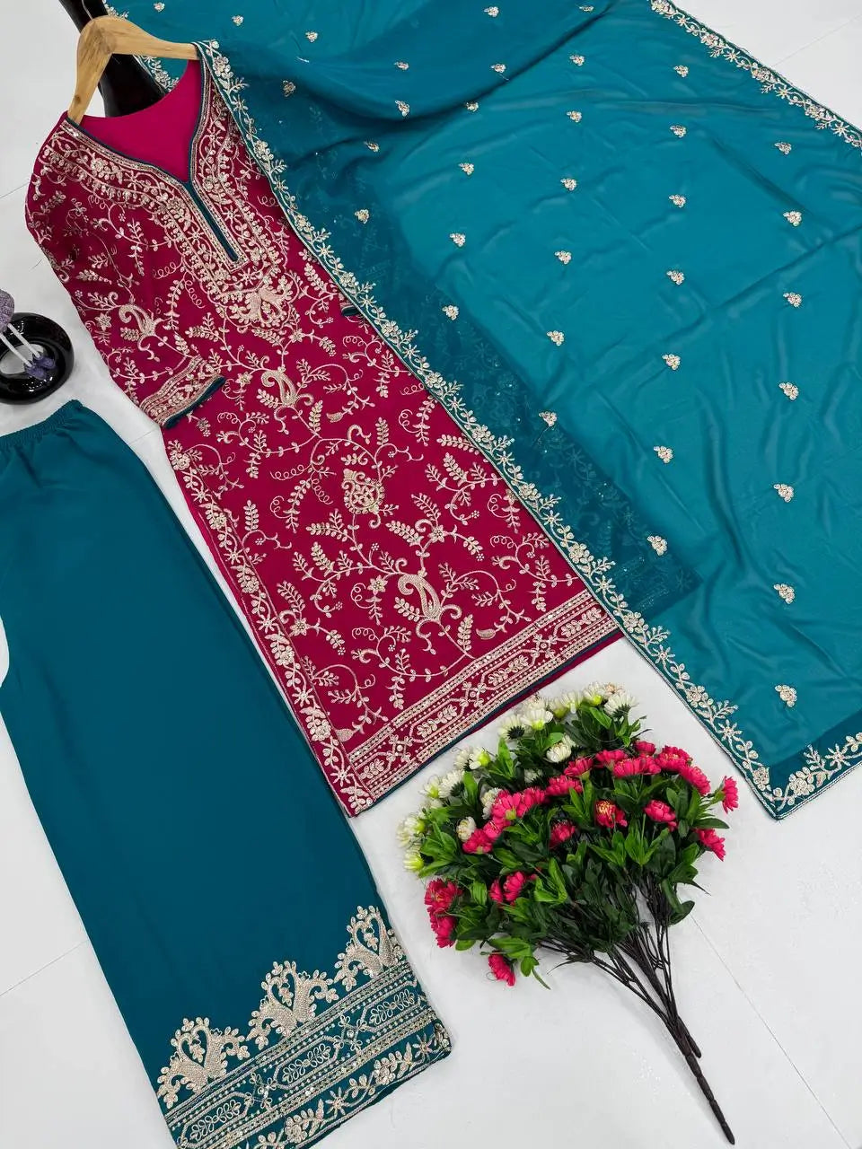 Embroidered Georgette Palazzo Suit with Dupatta