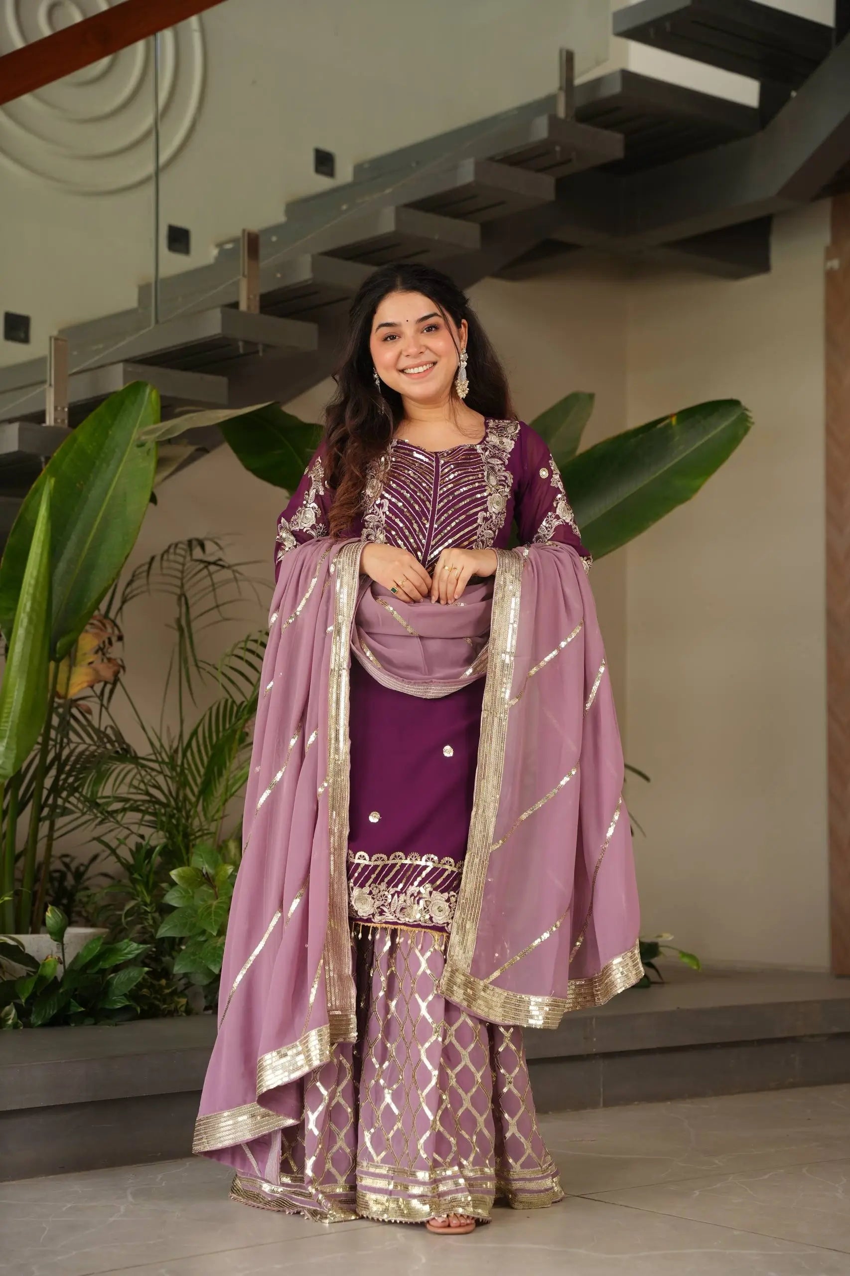 Embroidered Georgette Palazzo Suit with Dupatta