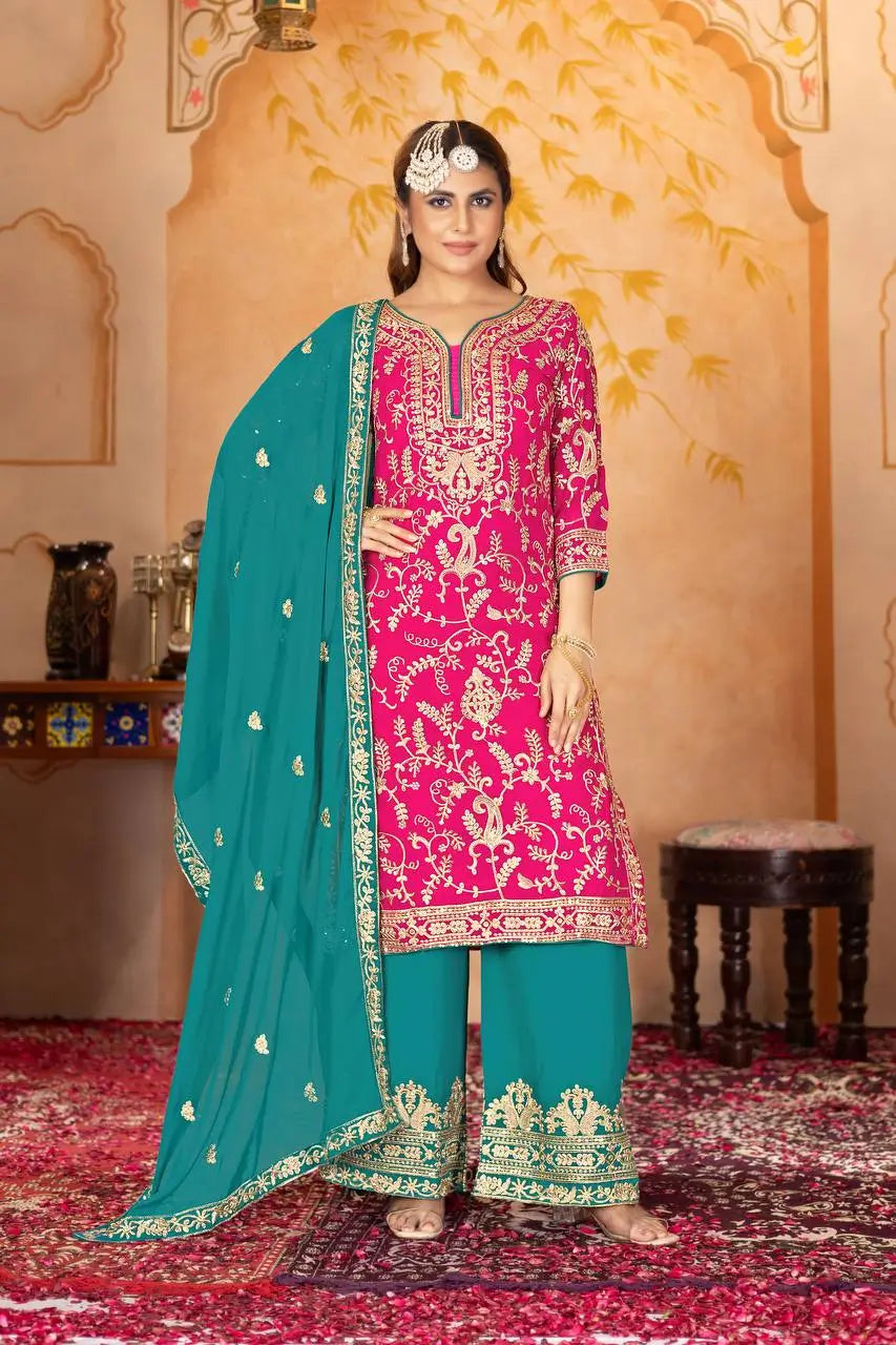 Embroidered Georgette Palazzo Suit with Dupatta