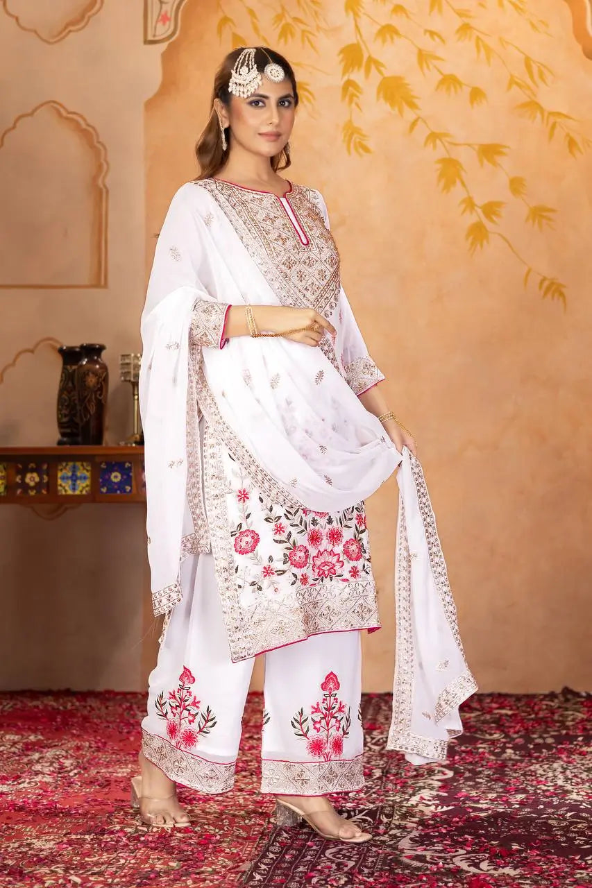Embroidered Georgette Palazzo Suit with Dupatta