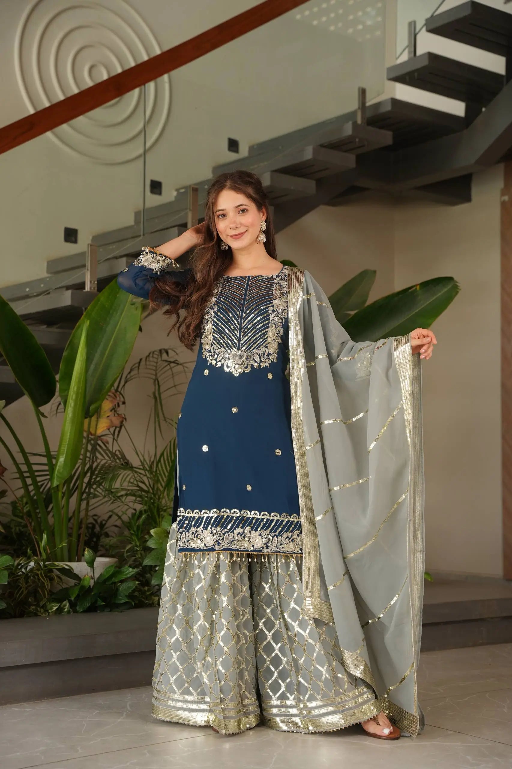 Embroidered Georgette Palazzo Suit with Dupatta