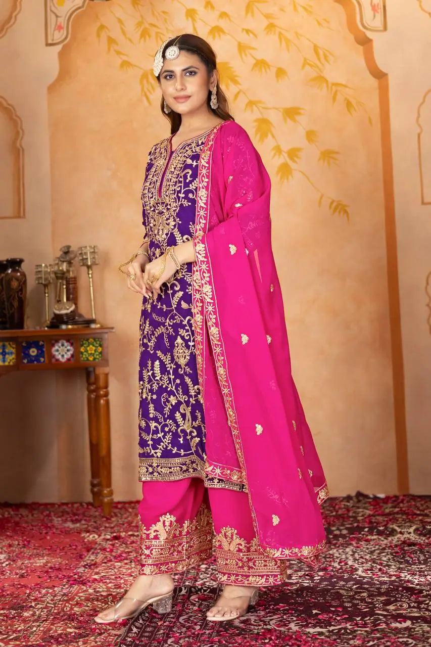 Embroidered Georgette Palazzo Suit with Dupatta