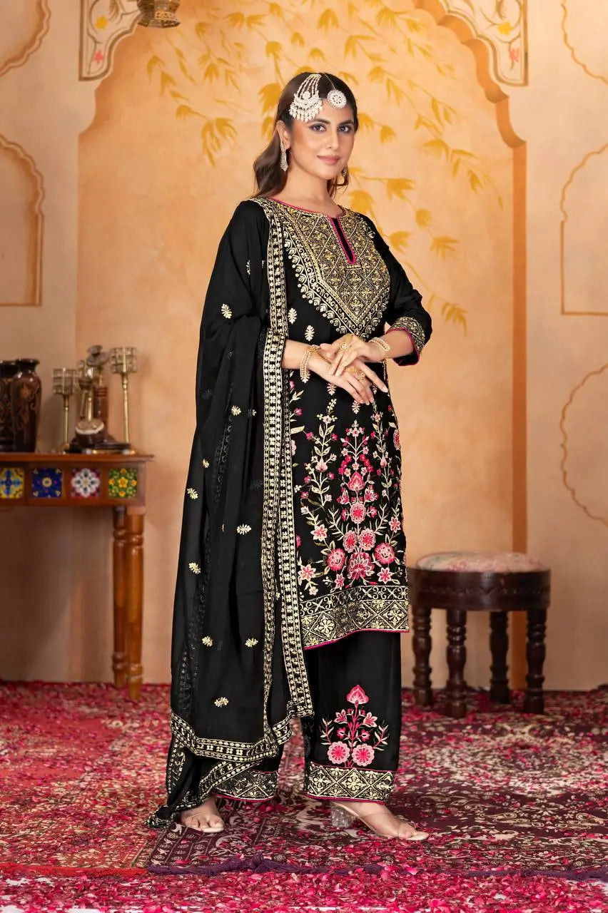 Embroidered Georgette Palazzo Suit with Dupatta