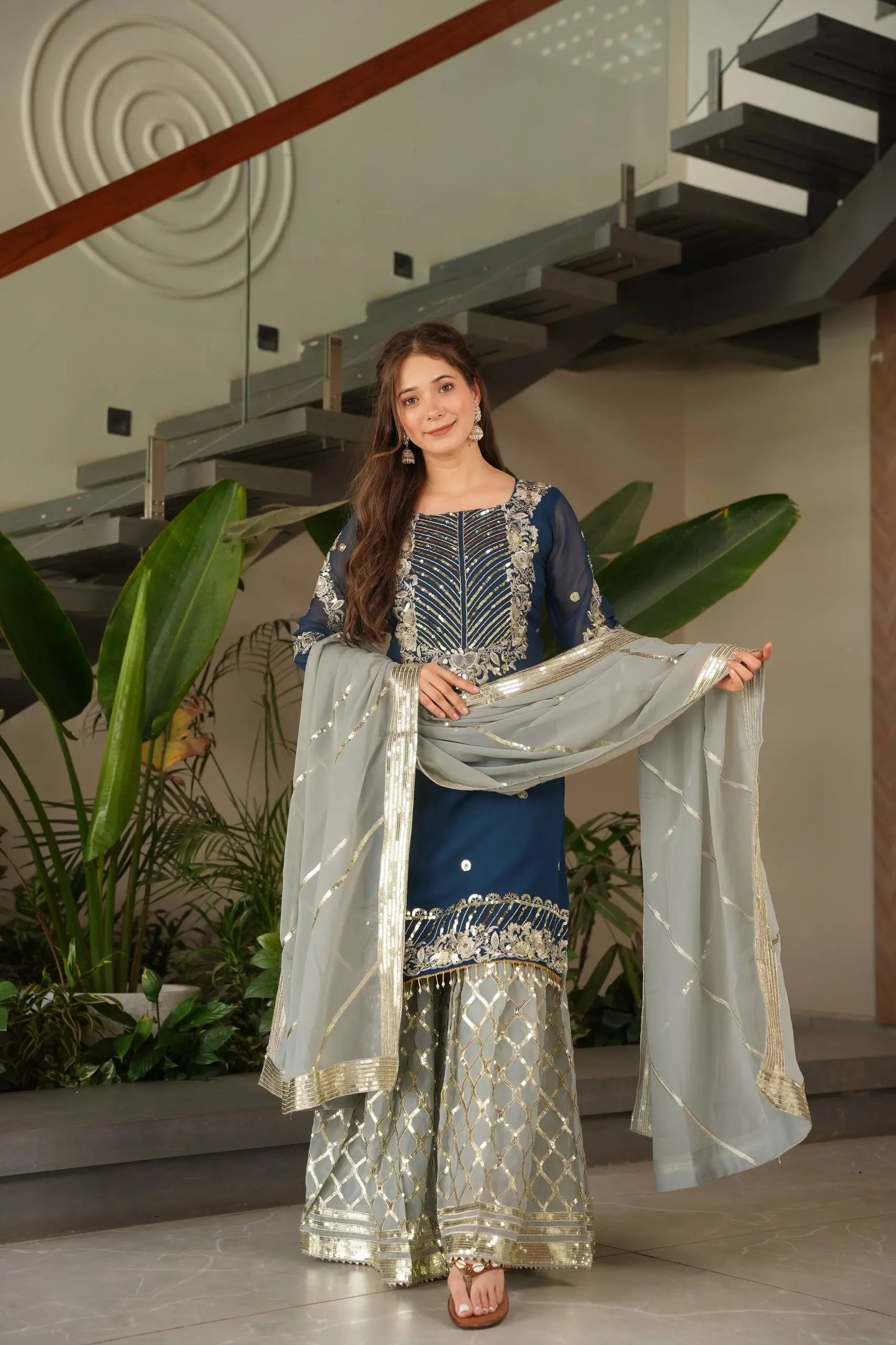 Embroidered Georgette Palazzo Suit with Dupatta