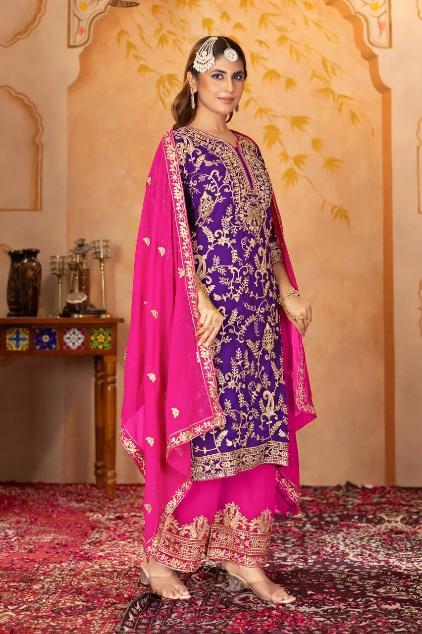 Embroidered Georgette Palazzo Suit with Dupatta