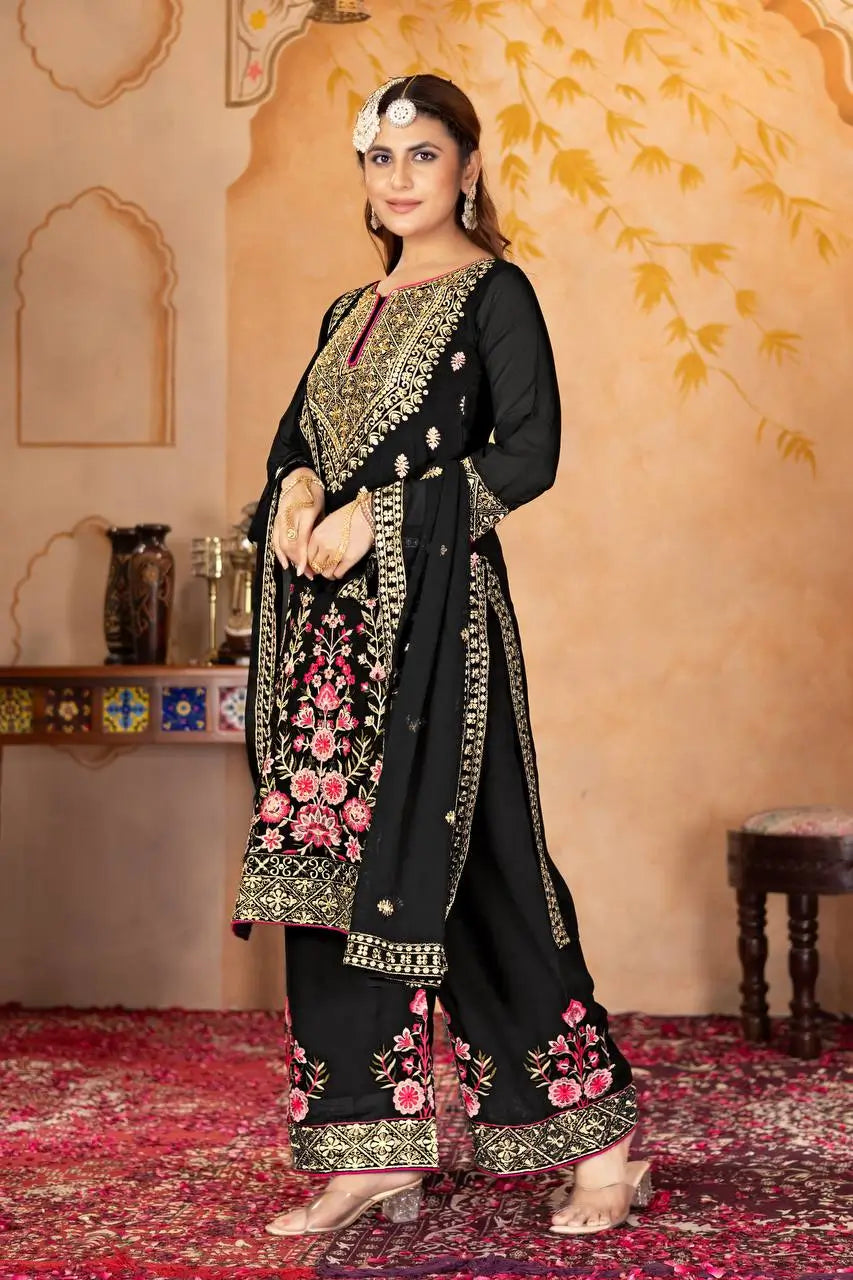 Embroidered Georgette Palazzo Suit with Dupatta