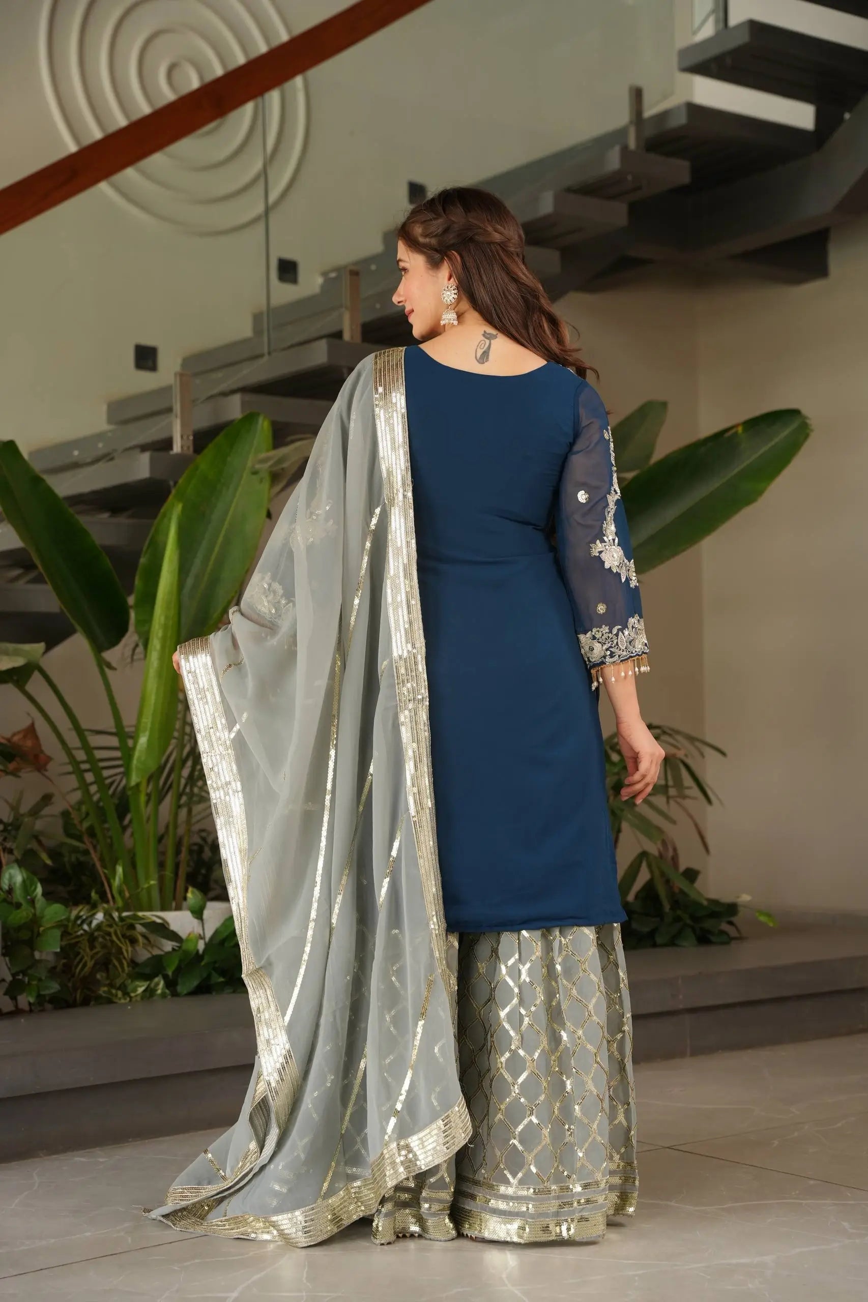Embroidered Georgette Palazzo Suit with Dupatta
