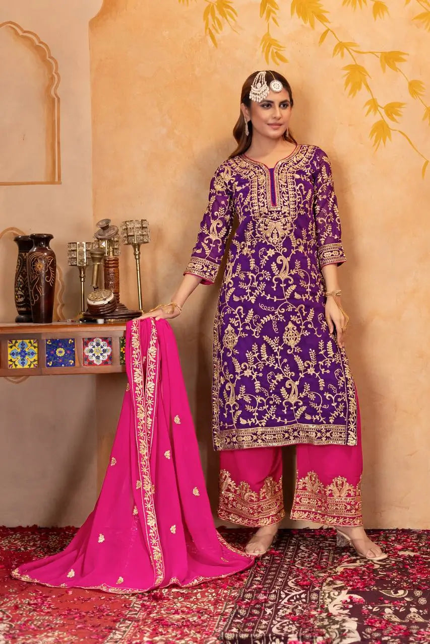 Embroidered Georgette Palazzo Suit with Dupatta