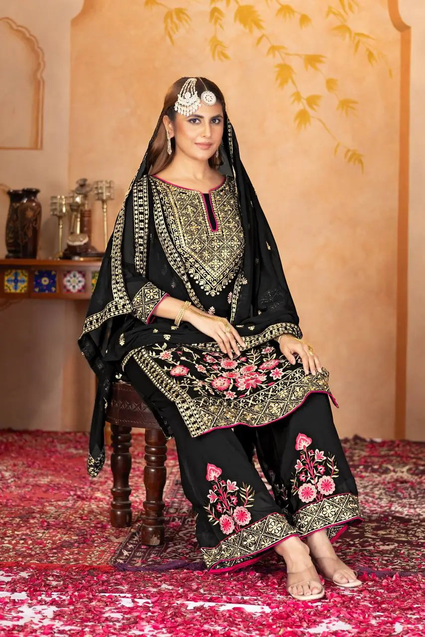 Embroidered Georgette Palazzo Suit with Dupatta