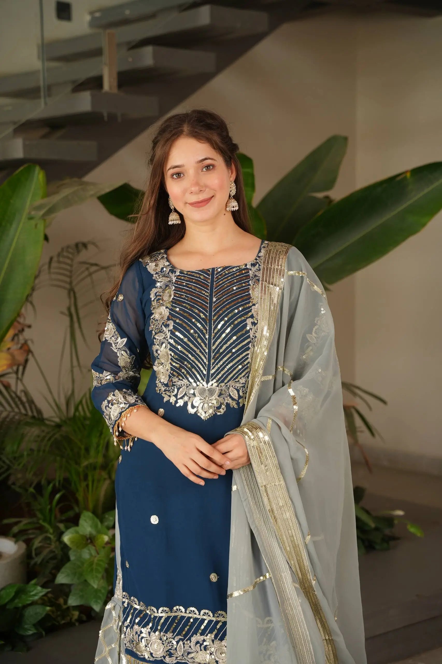 Embroidered Georgette Palazzo Suit with Dupatta