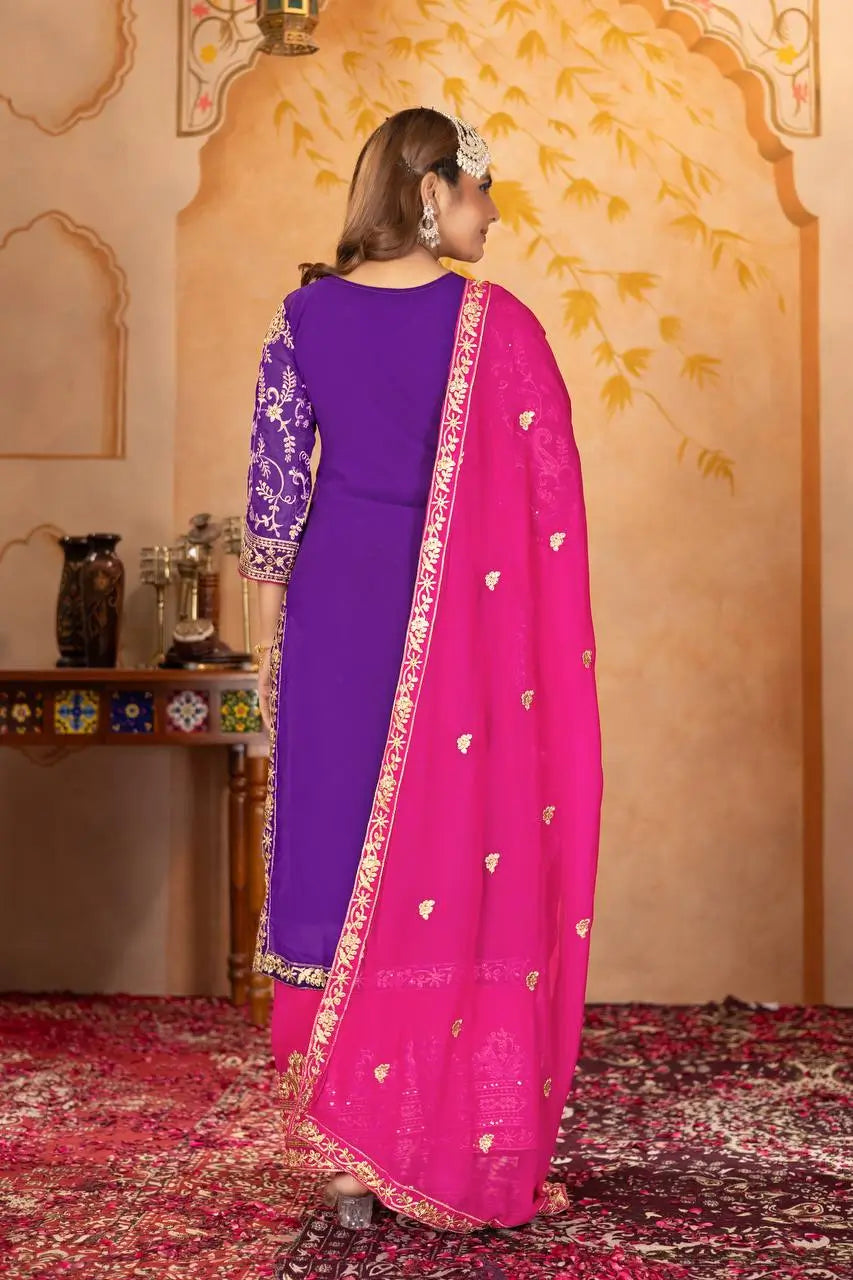 Embroidered Georgette Palazzo Suit with Dupatta