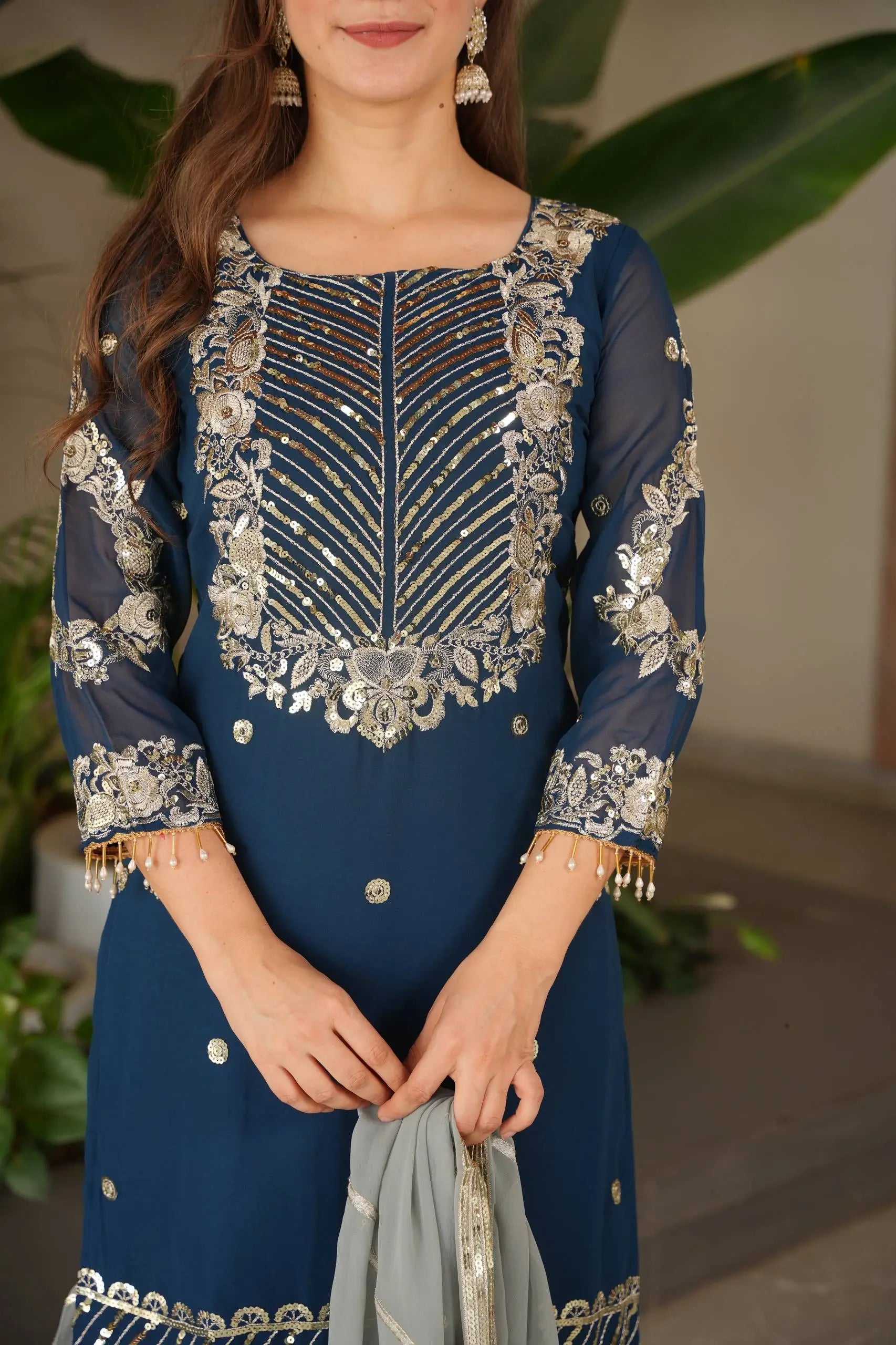 Embroidered Georgette Palazzo Suit with Dupatta