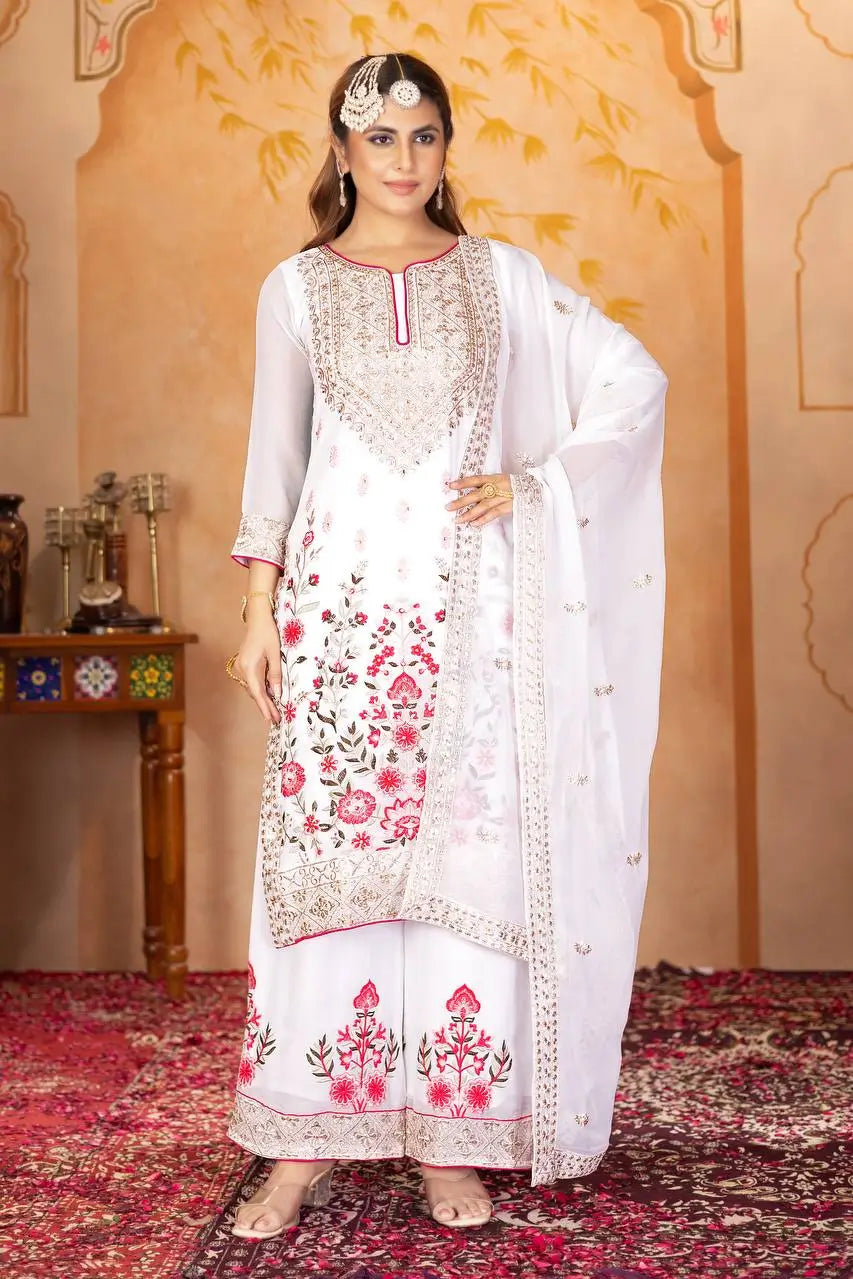 Embroidered Georgette Palazzo Suit with Dupatta