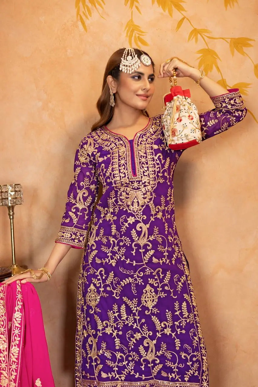 Embroidered Georgette Palazzo Suit with Dupatta