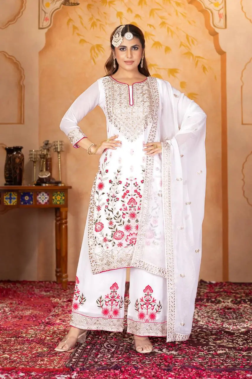 Embroidered Georgette Palazzo Suit with Dupatta