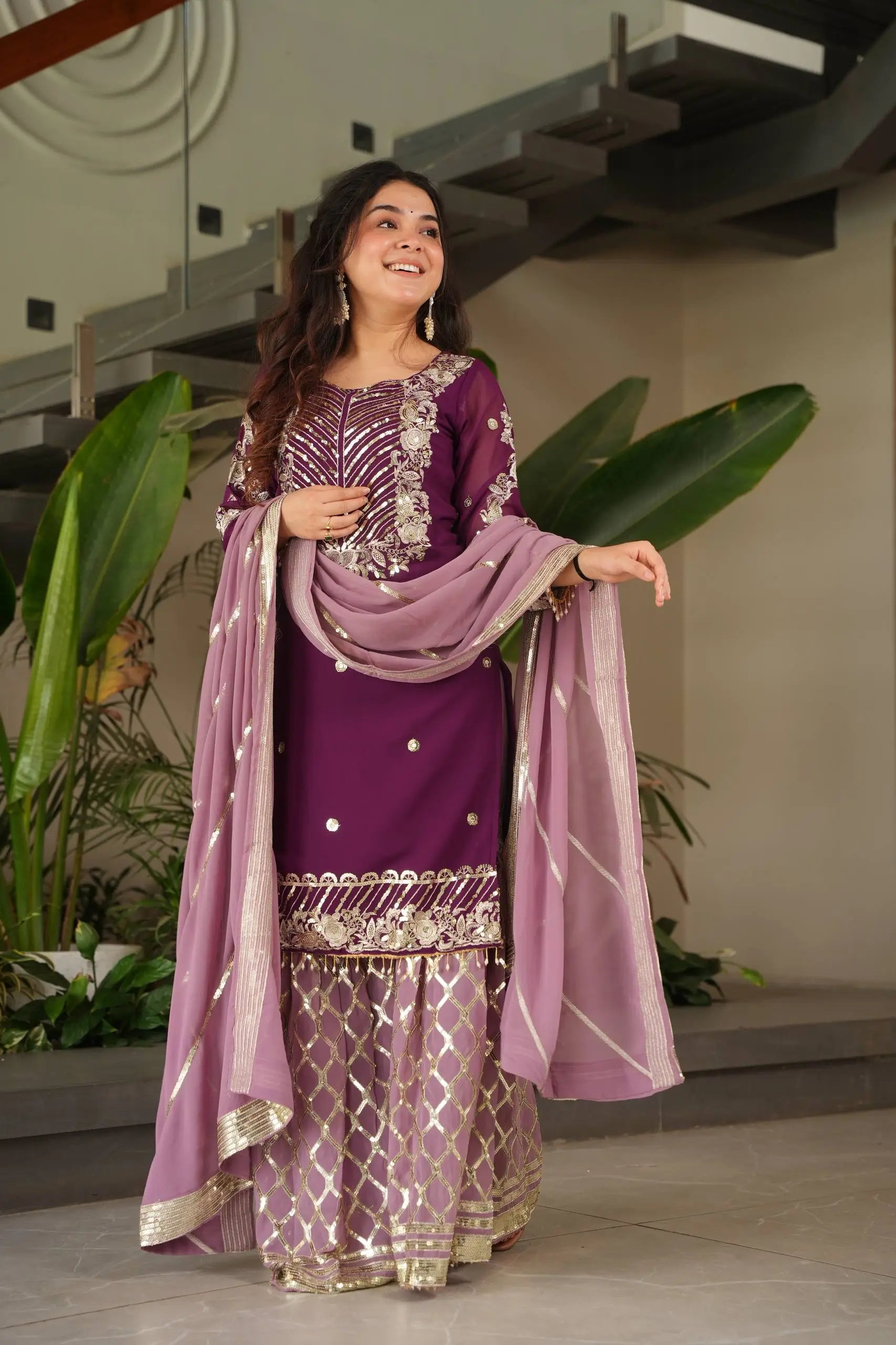 Embroidered Georgette Palazzo Suit with Dupatta