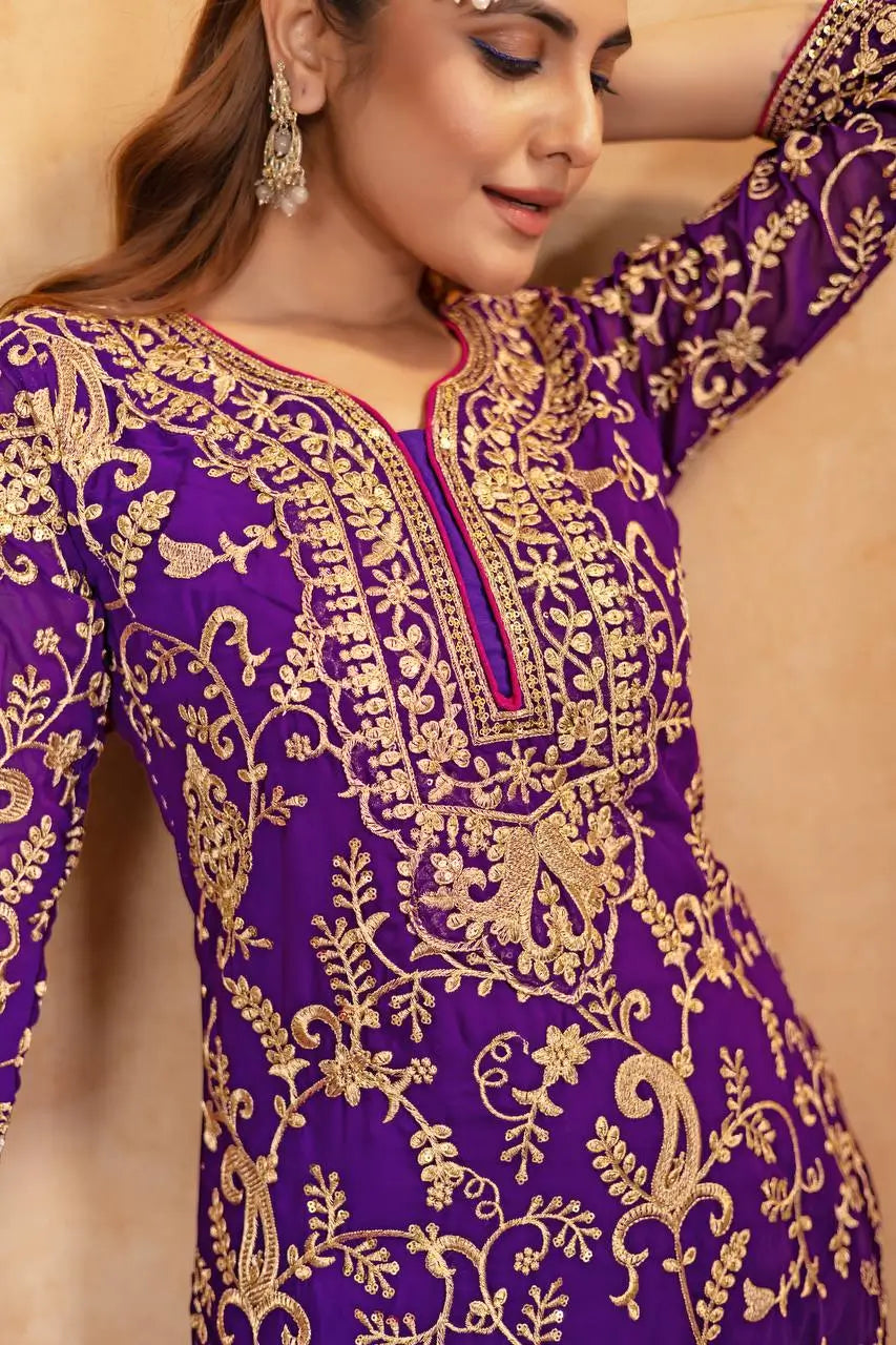 Embroidered Georgette Palazzo Suit with Dupatta