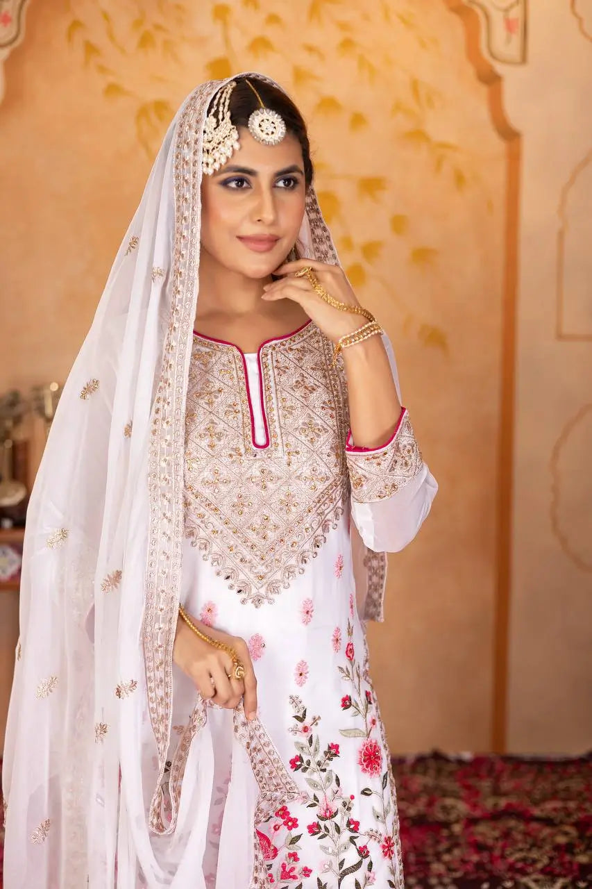 Embroidered Georgette Palazzo Suit with Dupatta