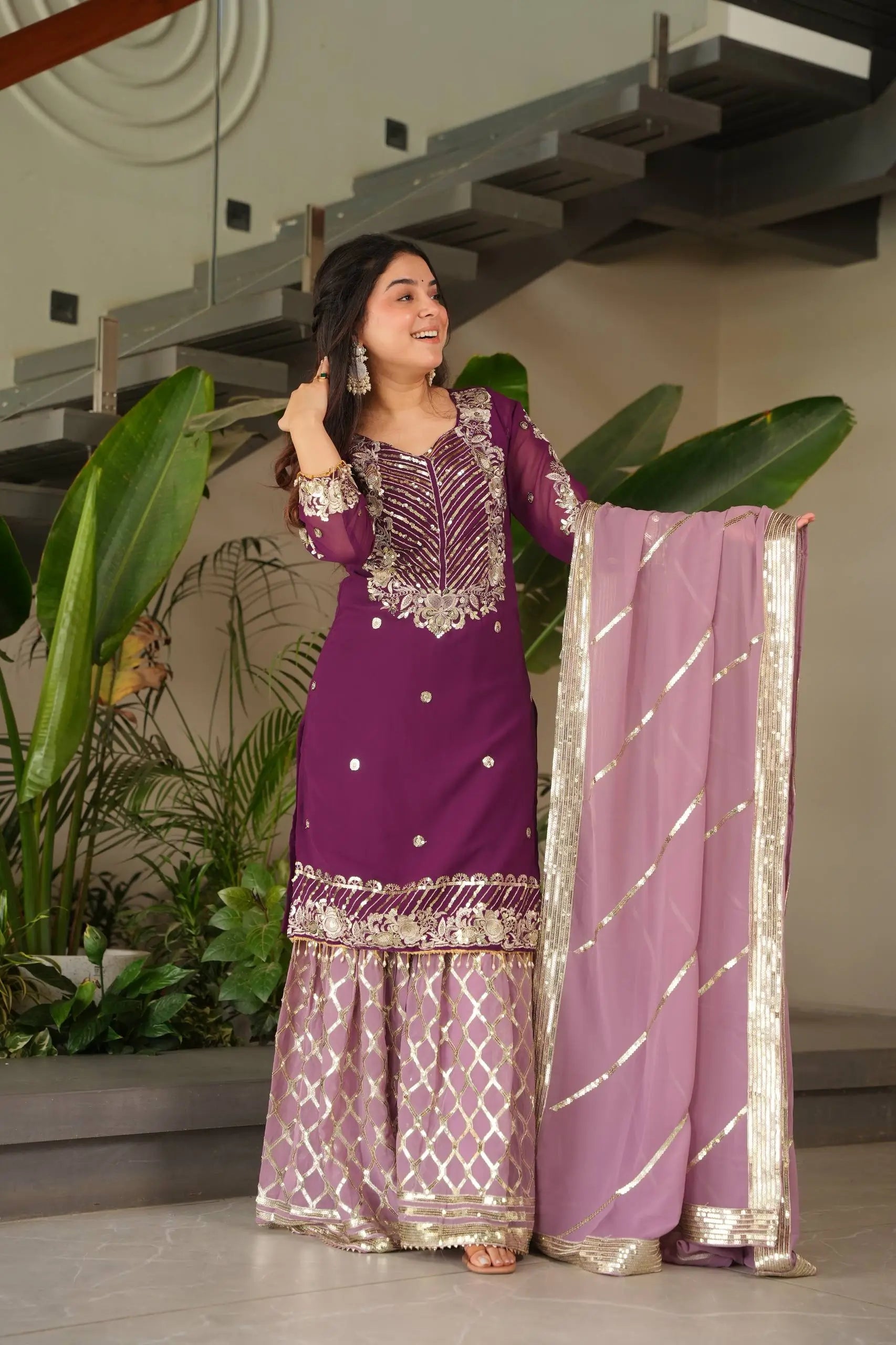 Embroidered Georgette Palazzo Suit with Dupatta