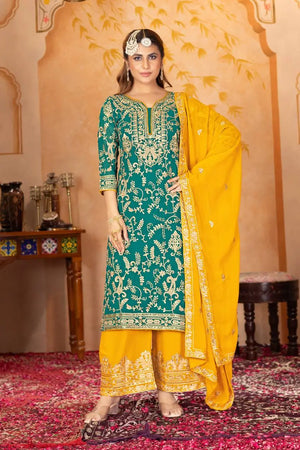 Embroidered Georgette Palazzo Suit with Dupatta