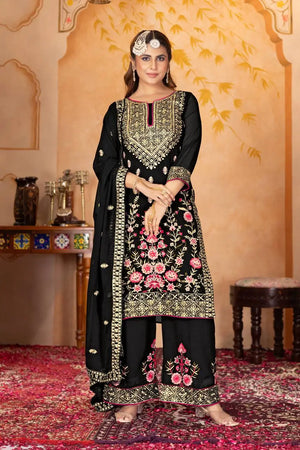 Embroidered Georgette Palazzo Suit with Dupatta