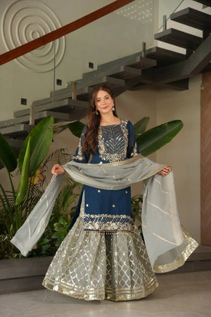 Embroidered Georgette Palazzo Suit with Dupatta