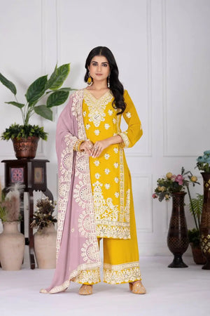 Embroidered Georgette Palazzo Suit with Mirror Work