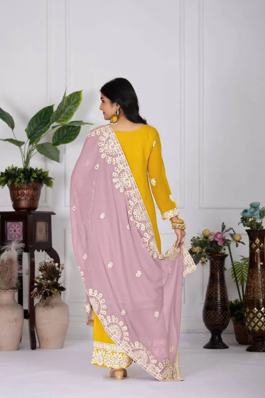 Embroidered Georgette Palazzo Suit with Mirror Work