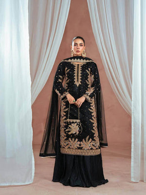 Embroidered Georgette Palazzo Suit with Net Dupatta