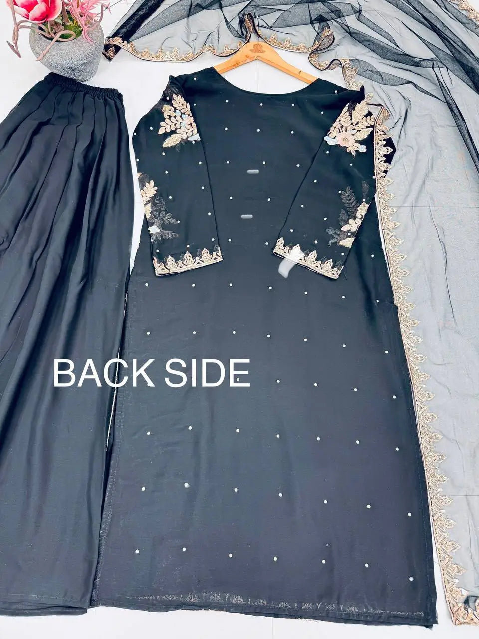 Embroidered Georgette Palazzo Suit with Net Dupatta