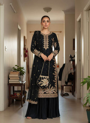 Embroidered Georgette Palazzo Suit with Net Dupatta