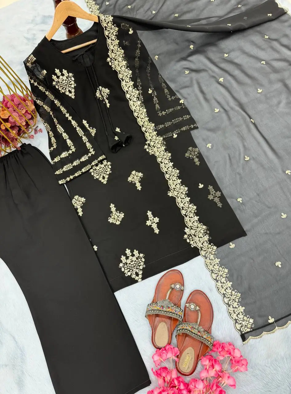 Embroidered Georgette Pant Palazzo Suit Set