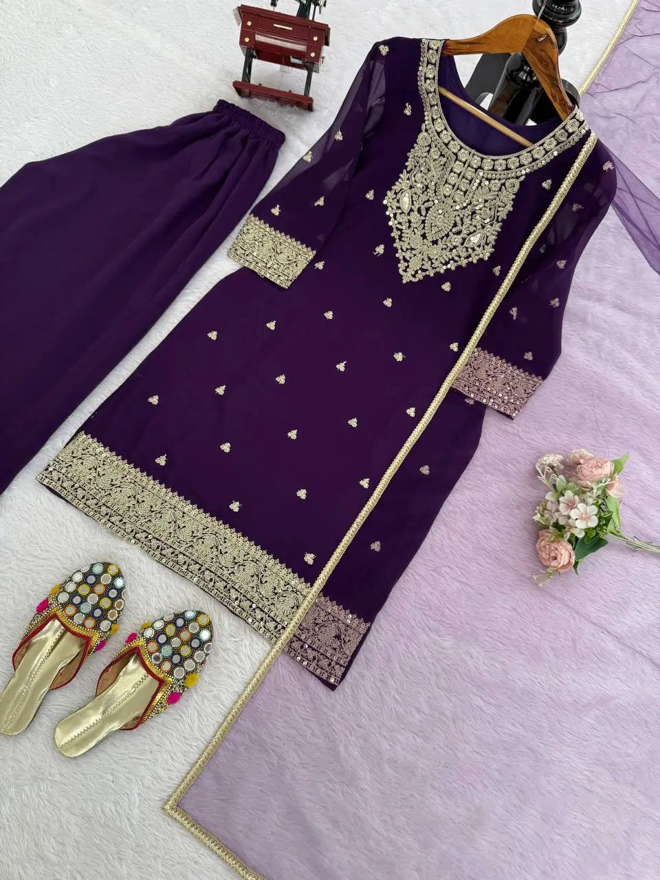 Embroidered Georgette Plazo Suit Set