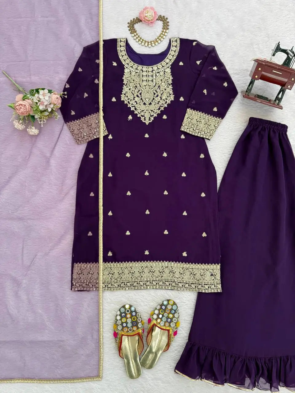 Embroidered Georgette Plazo Suit Set