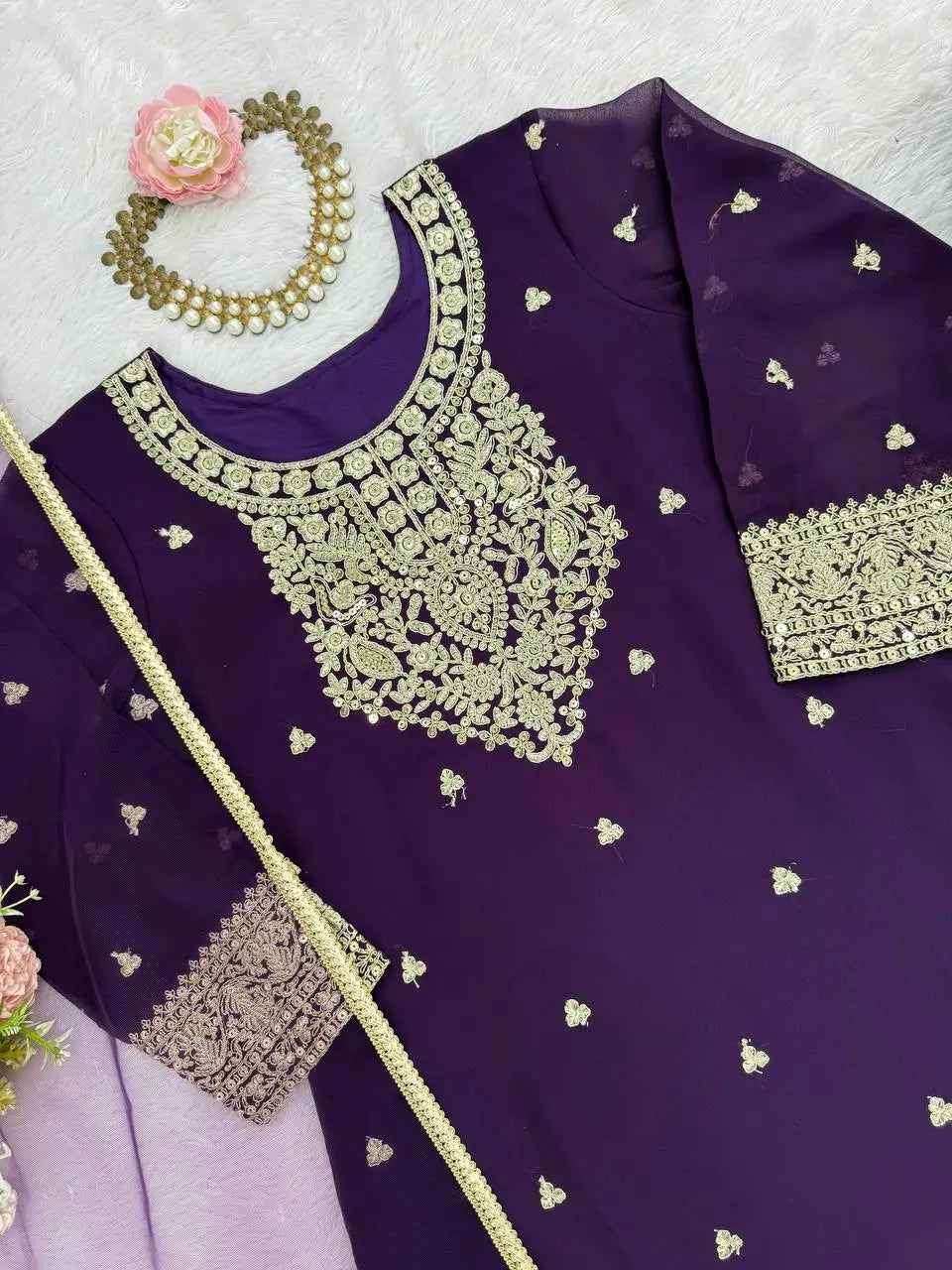 Embroidered Georgette Plazo Suit Set