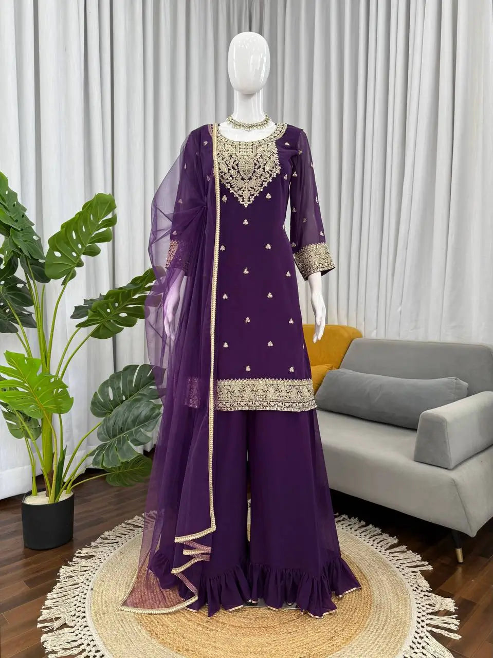 Embroidered Georgette Plazo Suit Set