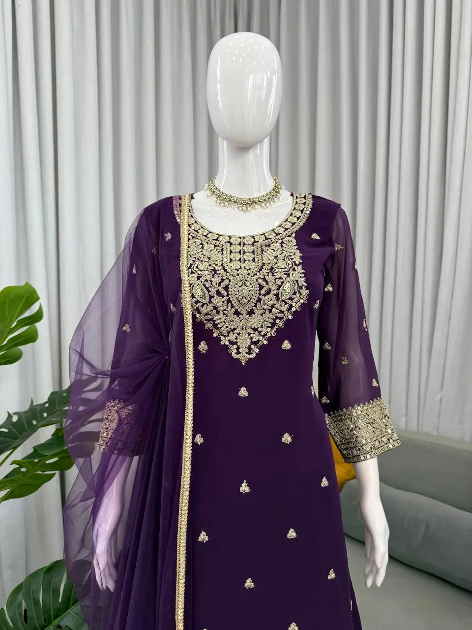 Embroidered Georgette Plazo Suit Set