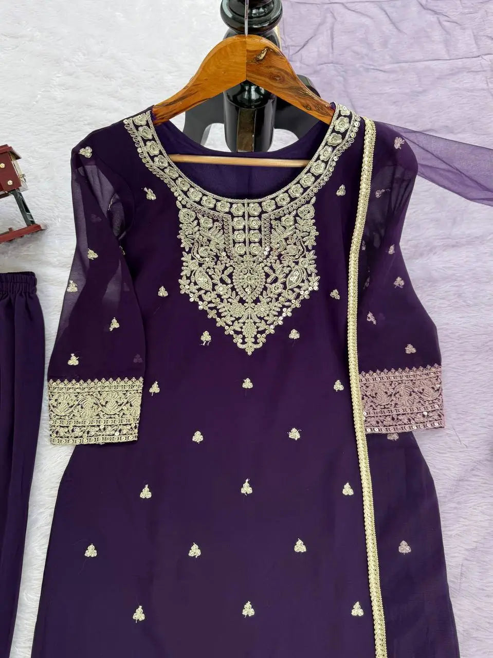 Embroidered Georgette Plazo Suit Set