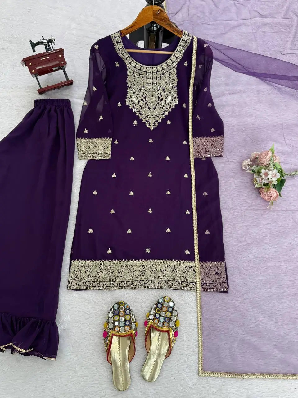 Embroidered Georgette Plazo Suit Set