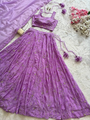 Embroidered Georgette Sequins Lehenga Set with Dupatta