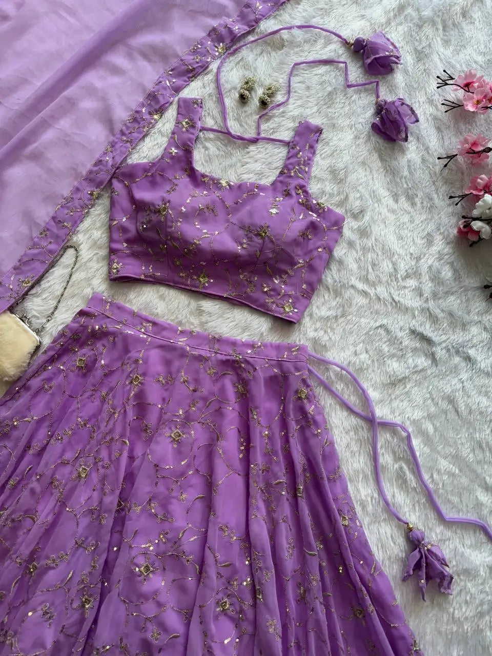 Embroidered Georgette Sequins Lehenga Set with Dupatta