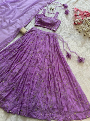 Embroidered Georgette Sequins Lehenga Set with Dupatta