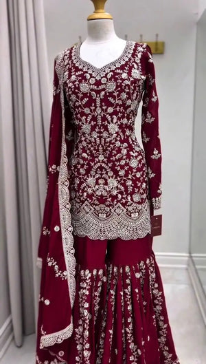 Embroidered Georgette Sharara Set